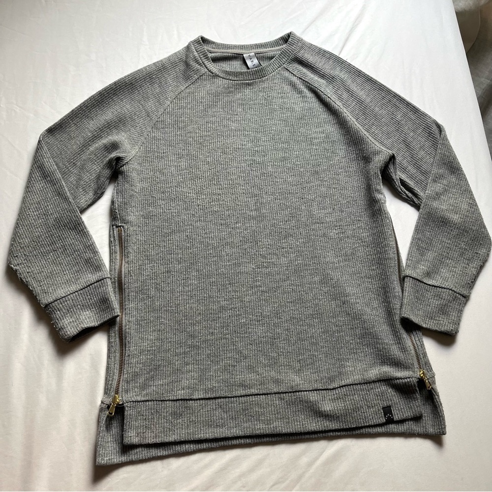 VARLEY heather grey chunky knit raglan long sleeve side zipper pullover sweater
